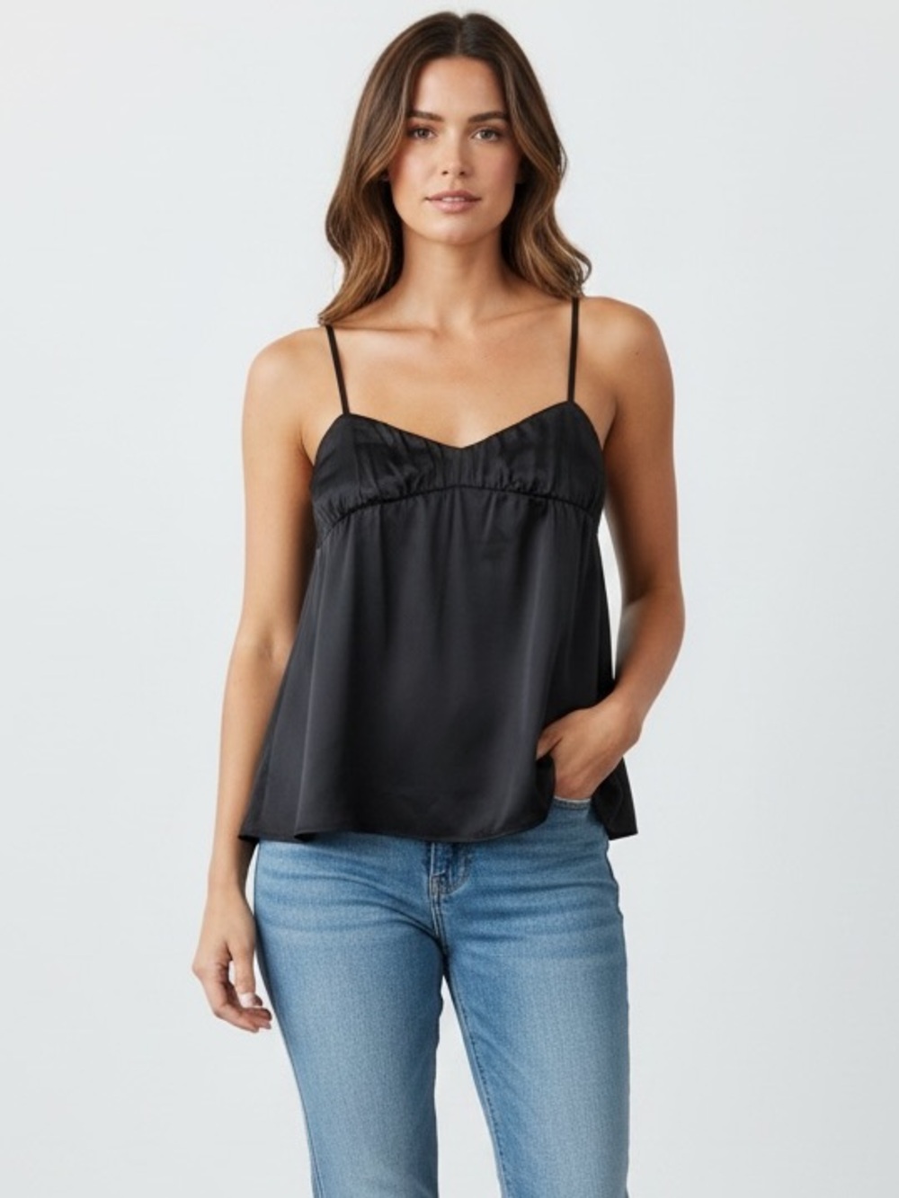 Motel Rocks Black Satin Spaghetti Strap Cami